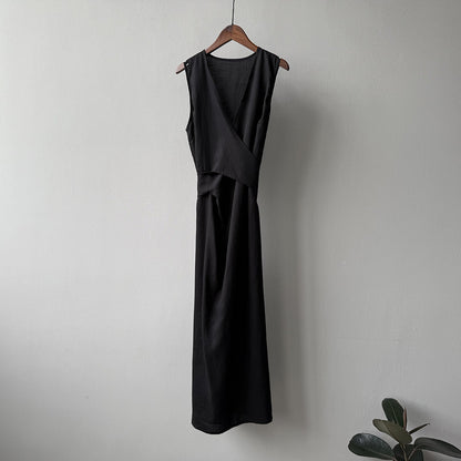 【ワンピース】夏新作 フレンチスタイル ノースリーブ Vネック 着痩せ効果 韓国風 ワンピース【JZシリーズ】