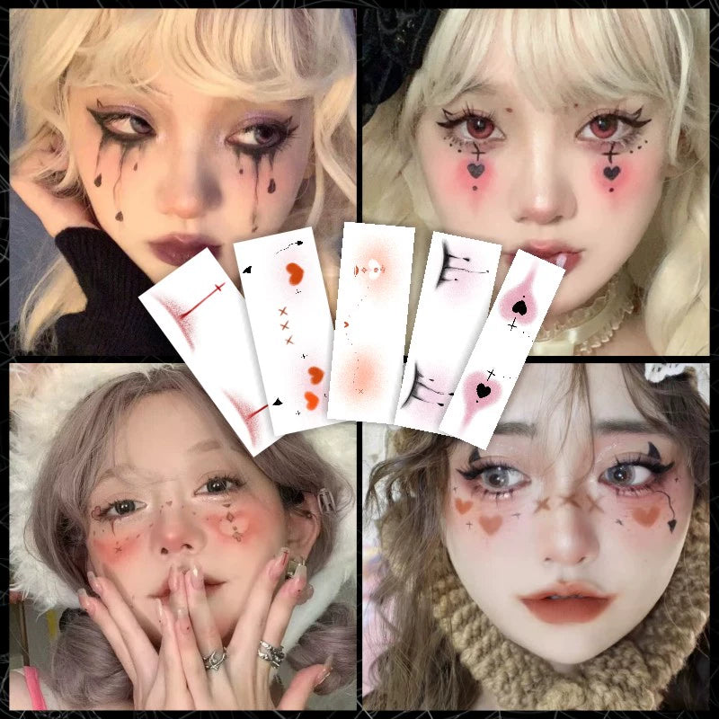 11種類【ハロウィン】ダークゴシック風 メイク用タトゥーシール ハロウィン 薔薇＆茨 フェイスステッカー ハートチーク風 メイクシール