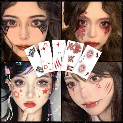 11種類【ハロウィン】ダークゴシック風 メイク用タトゥーシール ハロウィン 薔薇＆茨 フェイスステッカー ハートチーク風 メイクシール