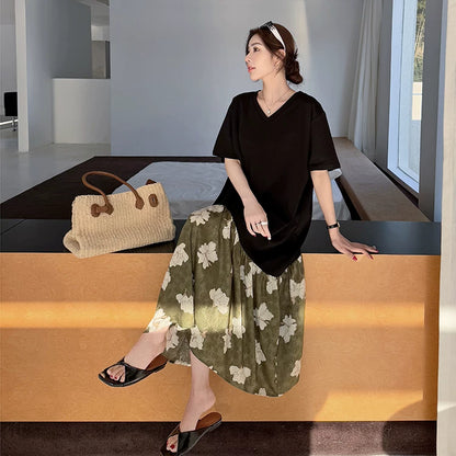 【ワンピース】Vネック 体型カバー ティアード 切り替えデザイン 長袖 ワンピース 【SHシリーズ】