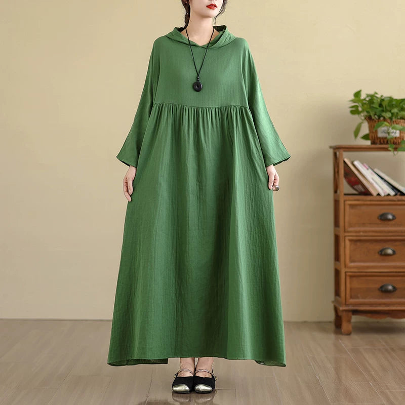 【60%OFF⭐️早い者勝ち】【ワンピース】フーディーワンピース 長袖 無地 ナチュラルフェミニン レトロ感【JZシリーズ】