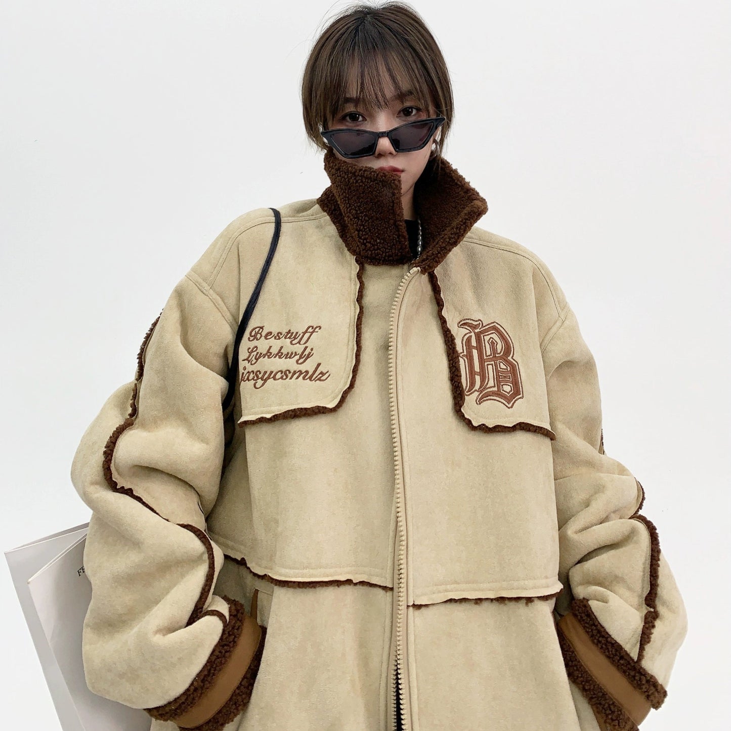 【アウター】春 秋 冬 アメリカン ヘビー 厚手  スエード レトロ ゆったり 刺繍 綿ジャケット【FCシリーズ】