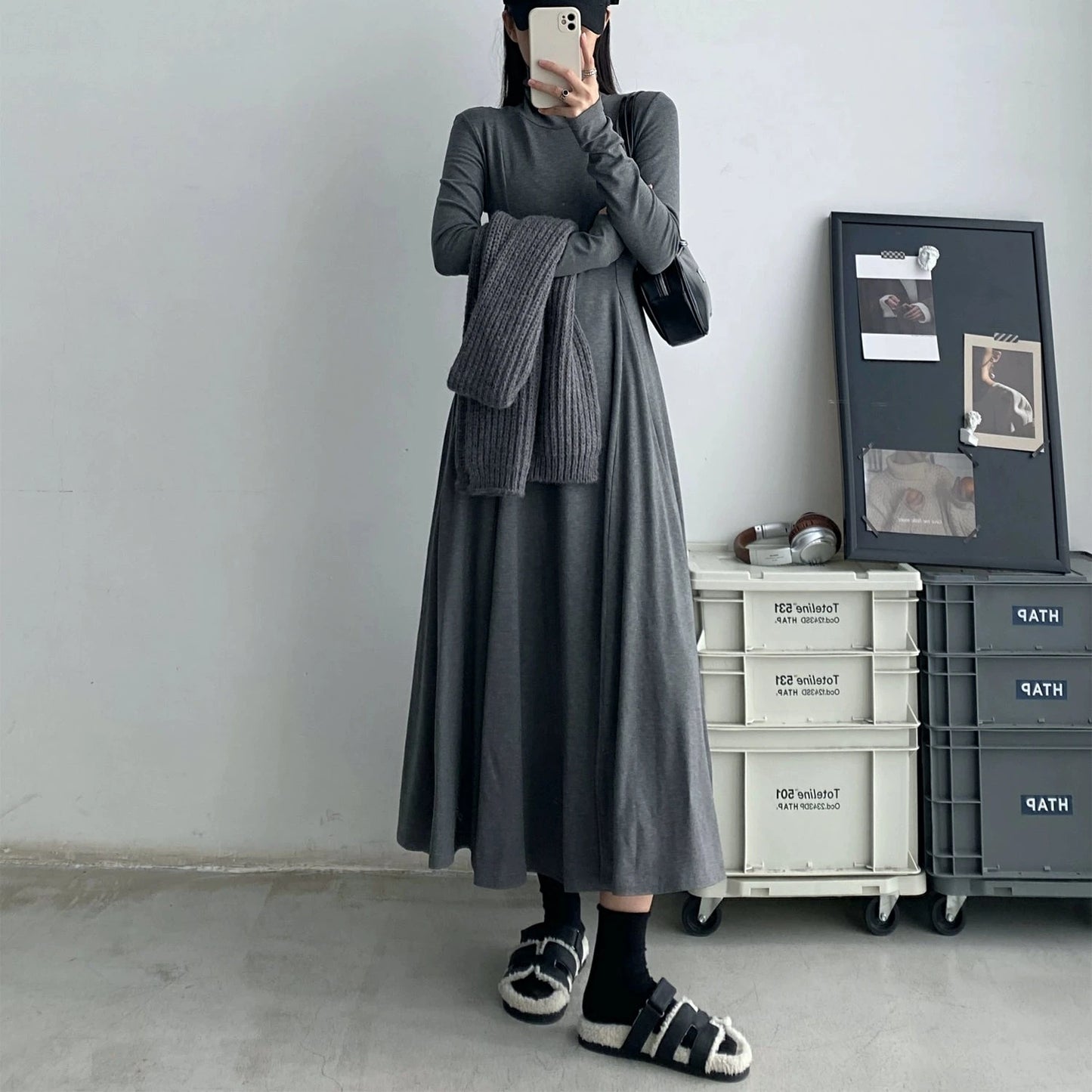 【24AW】【15～20日内発送】【ワンピース】韓国風 着痩せ 厚い保温 スリム 長袖ワンピース 【FCシリーズ】