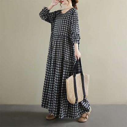 【ワンピース】春 秋 冬 大きいサイズ プリーツ チェック 長袖 ワンピース 【JZシリーズ】