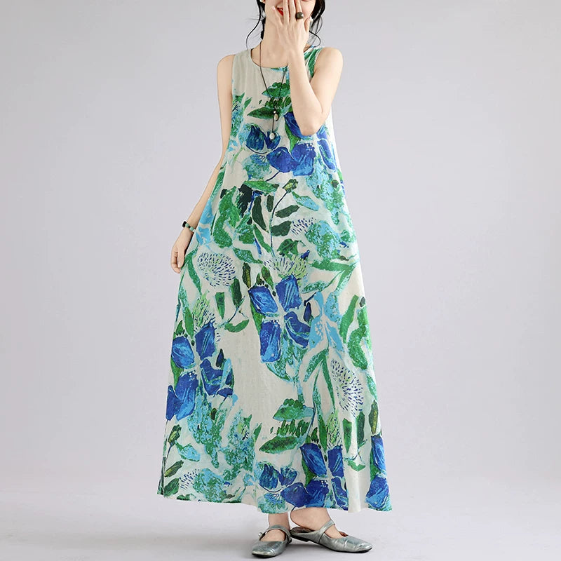 【ワンピース】ボヘミアン ロングワンピース レディース 大きいサイズ ノースリーブ 花柄 ゆったり リゾート風 夏ワンピース【SHシリーズ】