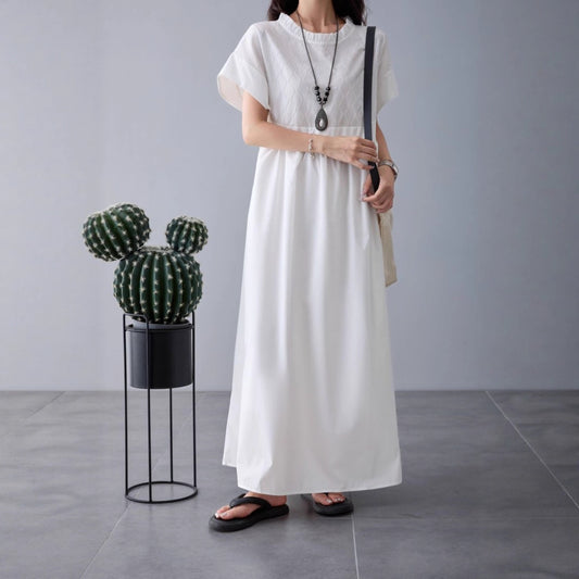 【ワンピース】春夏 人気 新作 大きいサイズ レディース 花柄 丸首 ロング半袖ワンピース ゆったり フレア【JZシリーズ】