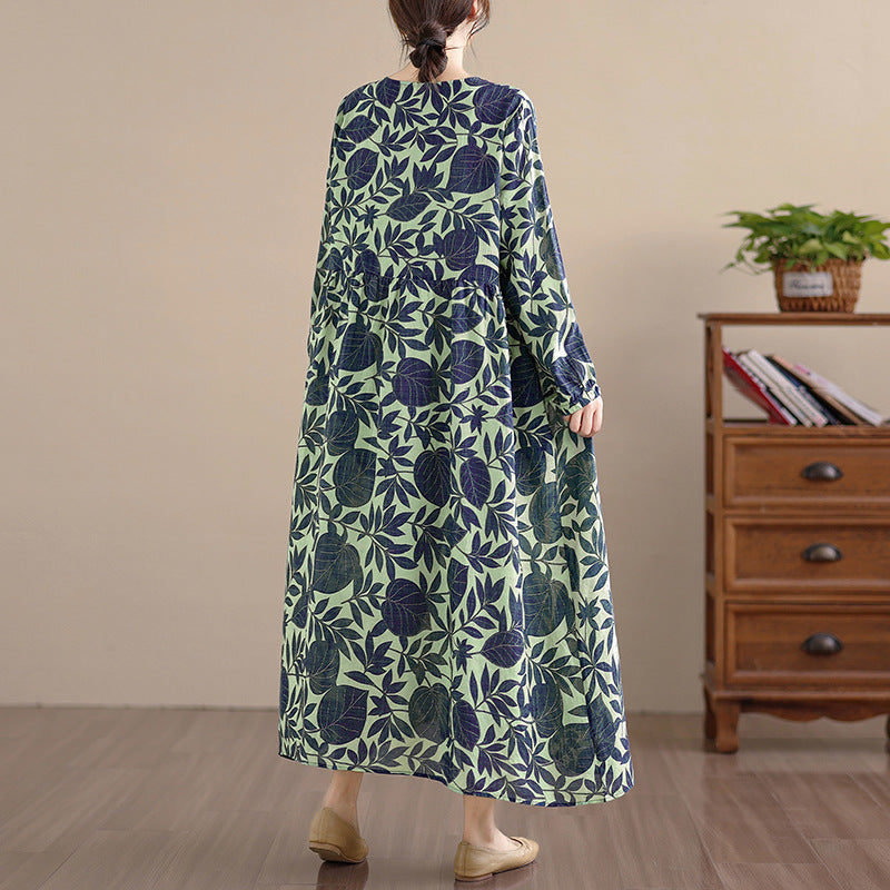 期間限定🍂60%OFF【ワンピース】花柄ワンピース レディース 春秋新作 コットン 長袖 ロング丈 フレア 大きいサイズ【SHシリーズ】