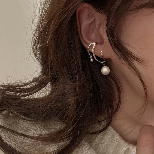 【グッズ】フレンチ風 パールピアス イヤリング レディース イヤーカフ ノンホール 上品アクセサリー