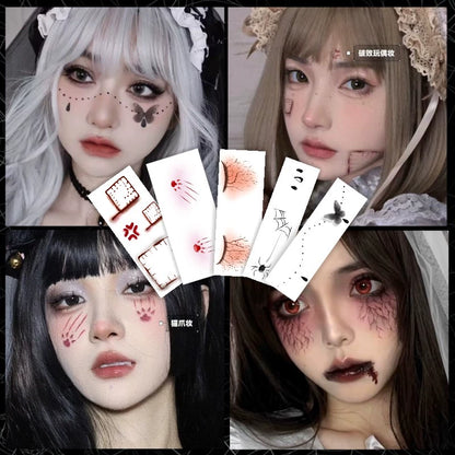 11種類【ハロウィン】ダークゴシック風 メイク用タトゥーシール ハロウィン 薔薇＆茨 フェイスステッカー ハートチーク風 メイクシール