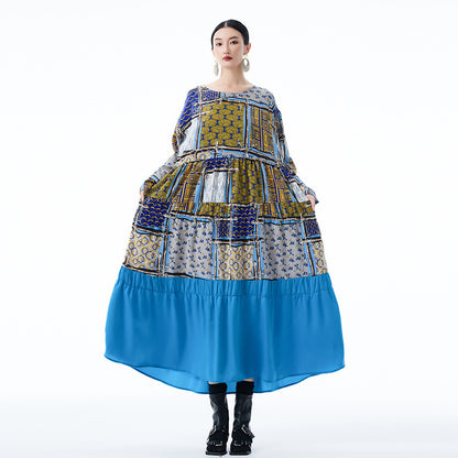 【ワンピース】春 秋 冬 プリント レトロ 花柄 プリント 長袖 ワンピース 【SHシリーズ】