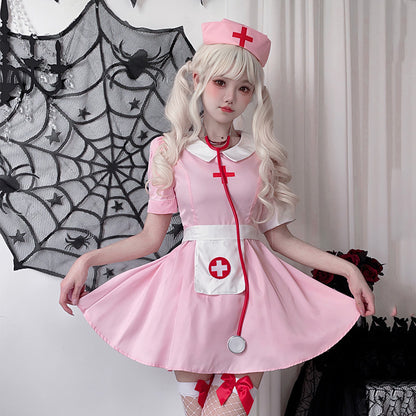 【ハロウィン】大人用コスプレ・ナース服・ピンク・日本風・セクシー・ドクターナースワンピース
