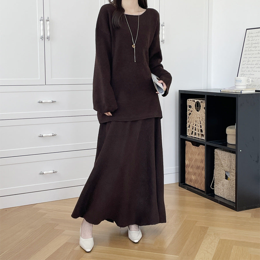 【セットアップ】春 秋 冬 ミディアム丈 セーター + ロングスカート 2点上下セット 【SNシリーズ】