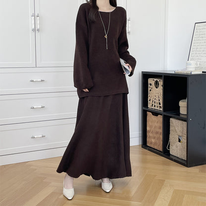 【セットアップ】春 秋 冬 ミディアム丈 セーター + ロングスカート 2点上下セット 【SNシリーズ】