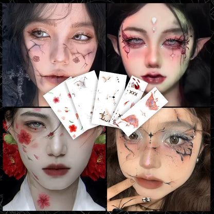 11種類【ハロウィン】ダークゴシック風 メイク用タトゥーシール ハロウィン 薔薇＆茨 フェイスステッカー ハートチーク風 メイクシール