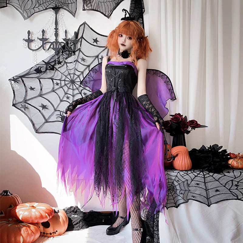 【ハロウィン】大人用コスプレ・ダークエンジェル・ゴーストブライド・ヴァンパイアクイーン・パープル魔女ワンピース