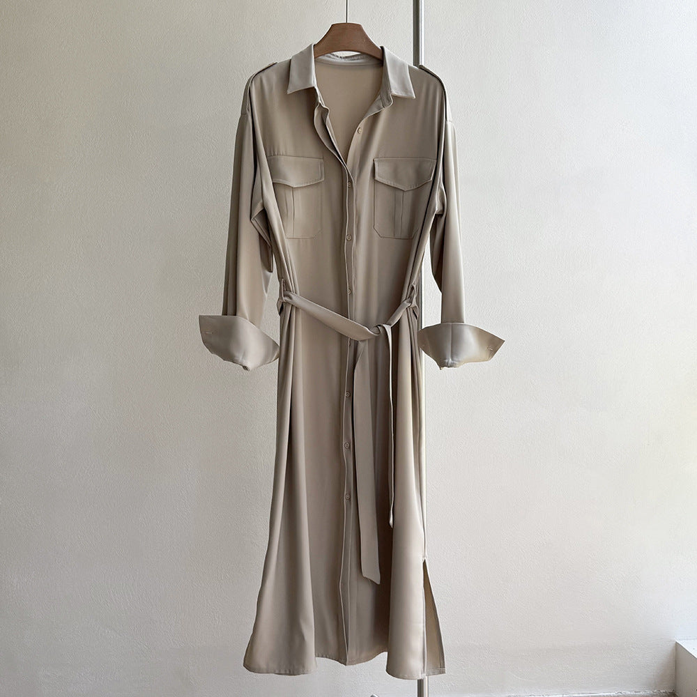 【ワンピース】ベルト付きシャツワンピース レディース 長袖 ミディ丈 オフィススタイル OL 秋服【JZシリーズ】