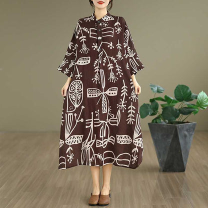 【ワンピース】春 秋 冬 レトロ プリント 花柄 ルーズ ワンピース 【SHシリーズ】