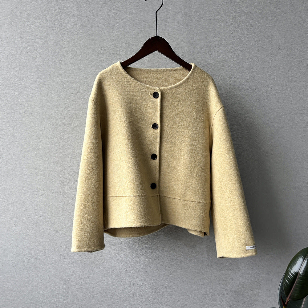 【アウター】上質ウールコート✨レディース 冬 短丈 シンプル 丸首 ゆったりシルエット 大人可愛い【JZシリーズ】