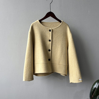 【アウター】上質ウールコート✨レディース 冬 短丈 シンプル 丸首 ゆったりシルエット 大人可愛い【JZシリーズ】