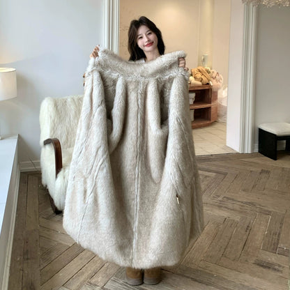 【アウター】リボン付き フェイクファー コート 冬新作 シープボアデザイン 長袖 綿入れコート【JZシリーズ】