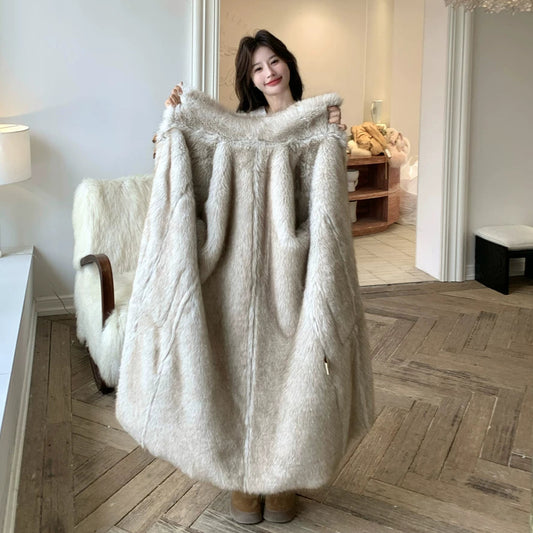 【アウター】リボン付き フェイクファー コート 冬新作 シープボアデザイン 長袖 綿入れコート【JZシリーズ】