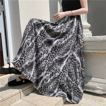 【ボトムス】レトロヒョウ柄スカート トレンド感 ゆったり フレアロングスカート 垂れ感シフォンAラインスカート【SHシリーズ】