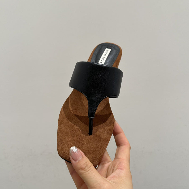 【シューズ】フレンチ厚底トングサンダル ヒョウ柄 夏スカート対応 ウェッジヒール