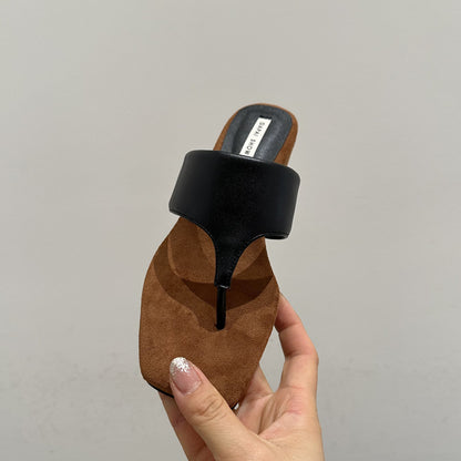 【シューズ】フレンチ厚底トングサンダル ヒョウ柄 夏スカート対応 ウェッジヒール