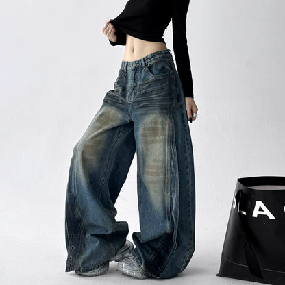 【ボトムス】デニム ハイウエスト ジーンズ 春秋 レディース ワイドストリートパンツ【FCシリーズ】