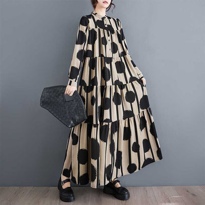 【ワンピース】ドット プリント フレア 春 秋 冬 長袖 ワンピース 【SHシリーズ】