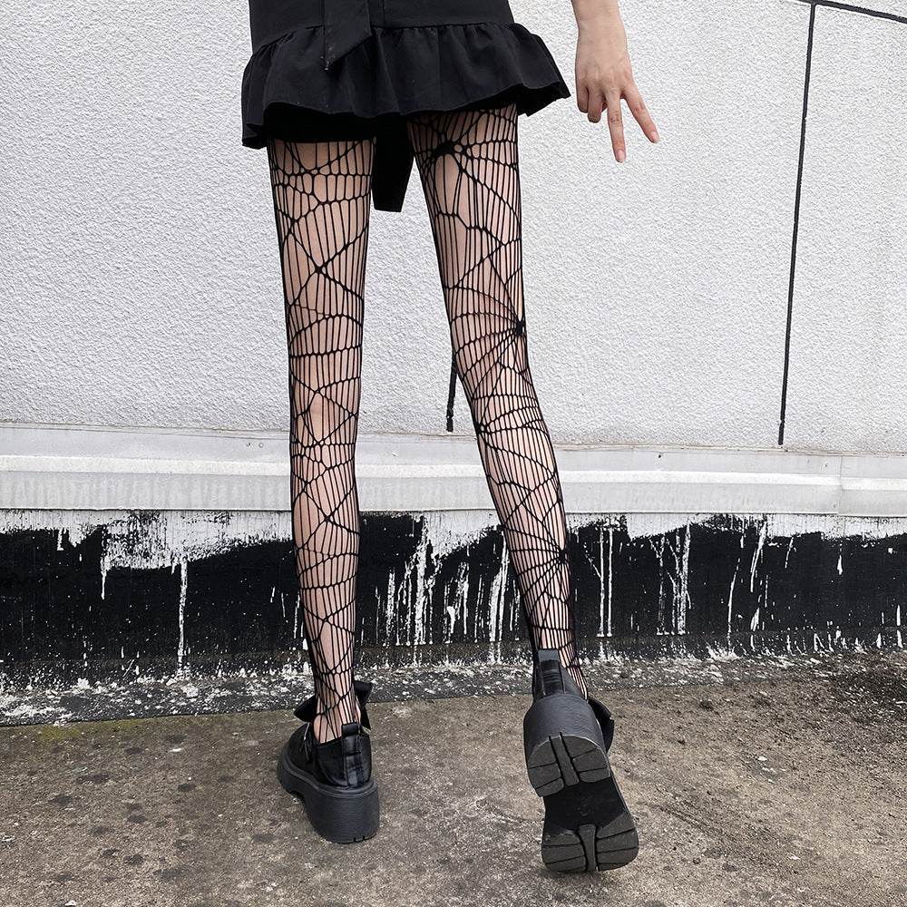 【ハロウィン】ダークスタイル 網タイツ JK風 インフルエンサー レディース ブラック 薄手 タイツ 透かし模様 柄タイツ