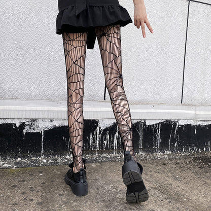 【ハロウィン】ダークスタイル 網タイツ JK風 インフルエンサー レディース ブラック 薄手 タイツ 透かし模様 柄タイツ