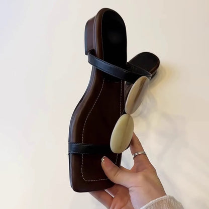 【シューズ】夏 新作 ワンストラップ スクエアトゥ アウトドア用 レトロ風 ローヒールフラットサンダル