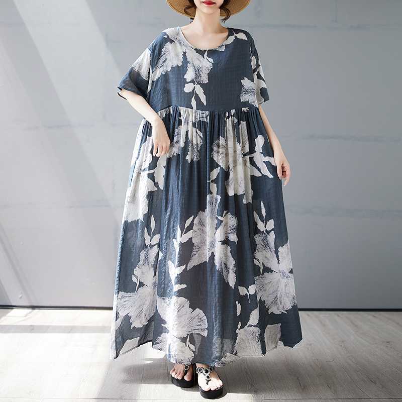 【ワンピース】夏 プリント 花柄 ゆるリラックス ラウンドネック 半袖 ワンピース 【SHシリーズ】