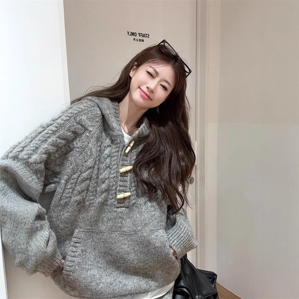 【60%OFF⭐️早い者勝ち】【セットアップ】リラックス感 トグルボタン プルオーバー フード付きニット + スカート 2点上下セット【JZシリーズ】