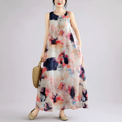【ワンピース】ボヘミアン ロングワンピース レディース 大きいサイズ ノースリーブ 花柄 ゆったり リゾート風 夏ワンピース【SHシリーズ】