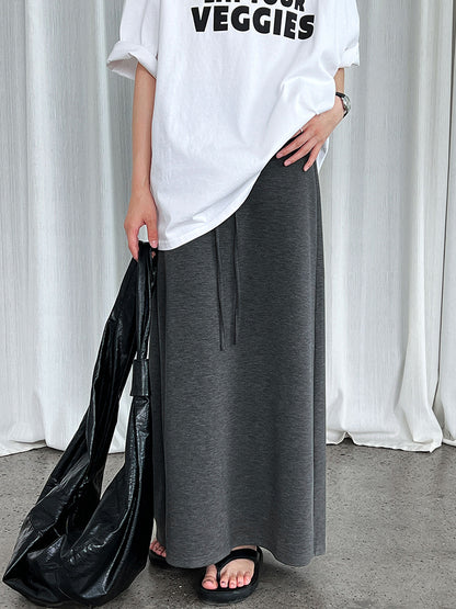 【ボトムス】夏  ハイウエスト Aライン ドローコード ロング スカート 【SNシリーズ】