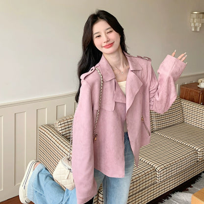 【アウター】可愛い 甘め若見えフェミニン スエード調ショートジャケット デザイン性 カジュアル 細見えアウター【JZシリーズ】