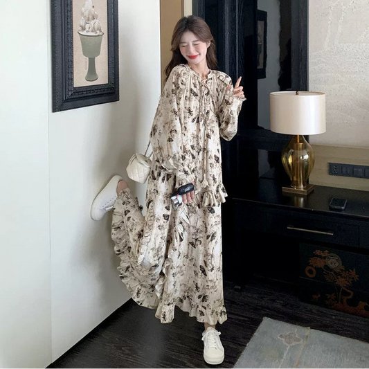 【ワンピース】エレガント フローラル レトロ 雰囲気 長袖ワンピース【SHシリーズ】
