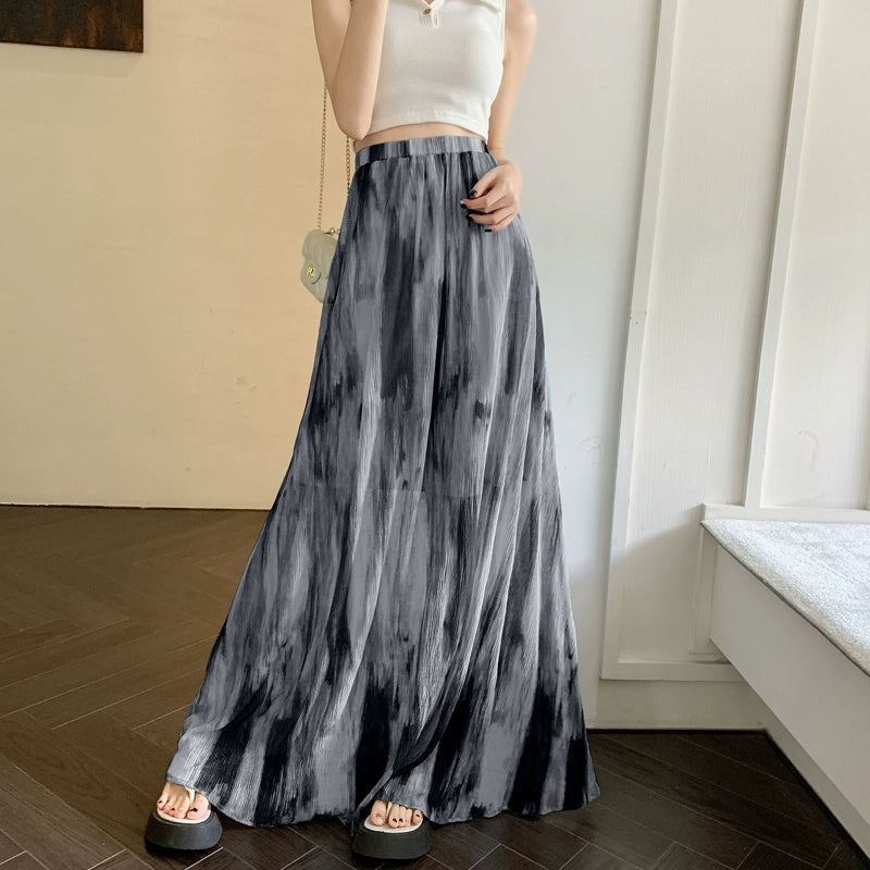 【ボトムス】美シルエット映え ハイウエスト花柄ロングスカート Aライン＆体型カバー【SHシリーズ】