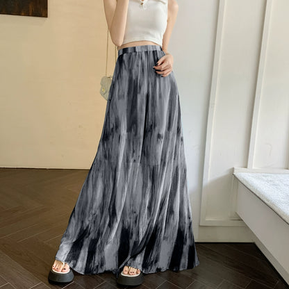 【ボトムス】美シルエット映え ハイウエスト花柄ロングスカート Aライン＆体型カバー【SHシリーズ】