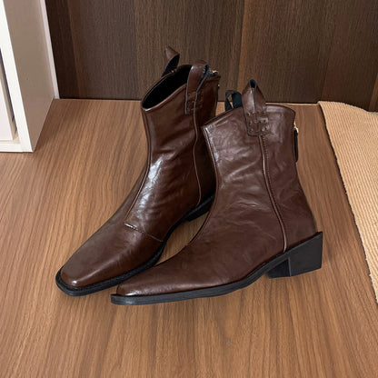 【シューズ】春 秋 冬 ポイントトゥ カウボーイブーツ チャンキーヒール ショートブーツ 【JZシリーズ】