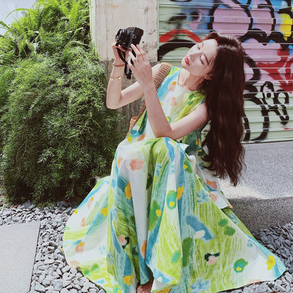 【ワンピース】フレンチ風 夏らしい 優しく甘めな雰囲気 花柄ノースリーブワンピース フェアリー感たっぷり【SHシリーズ】