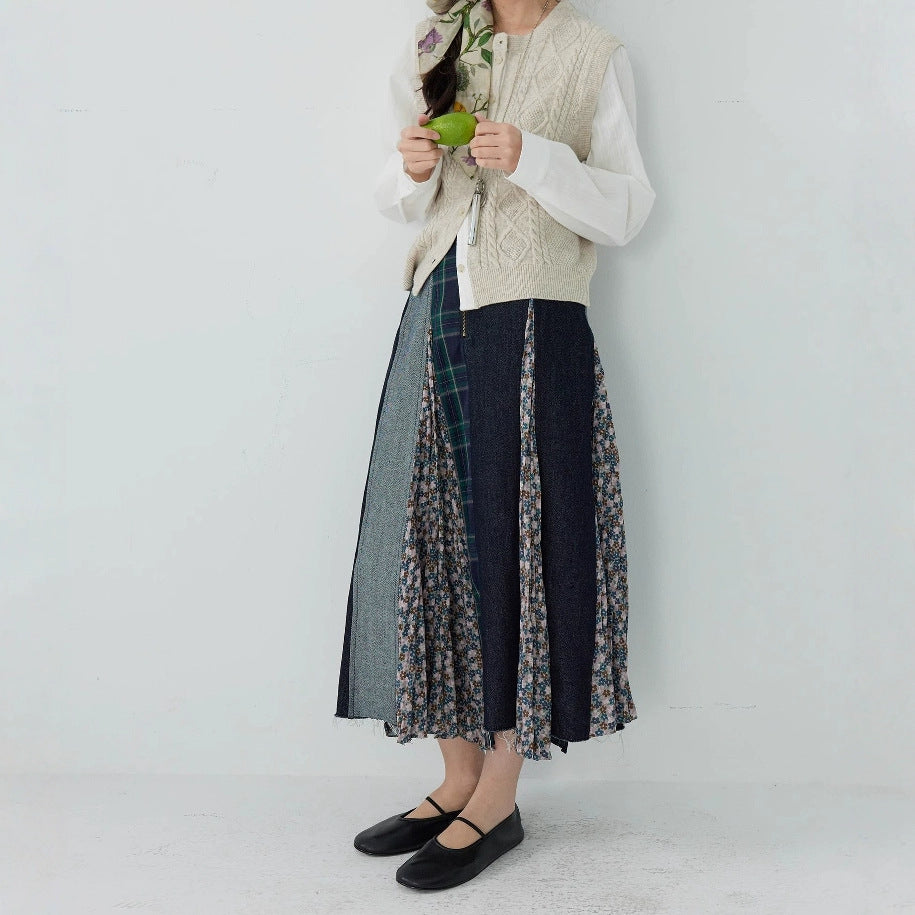 【ボトムス】日系 春夏秋冬 花柄 切り替えし Aライン スカート【SHシリーズ】