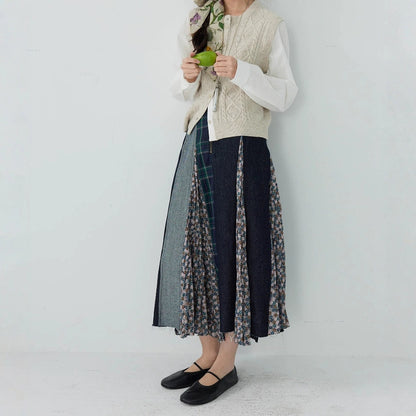 【ボトムス】日系 春夏秋冬 花柄 切り替えし Aライン スカート【SHシリーズ】