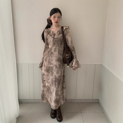 【ワンピース】春 秋 夏 フレアスリーブ フリル フレンチ風 長袖 ワンピース 【SHシリーズ】