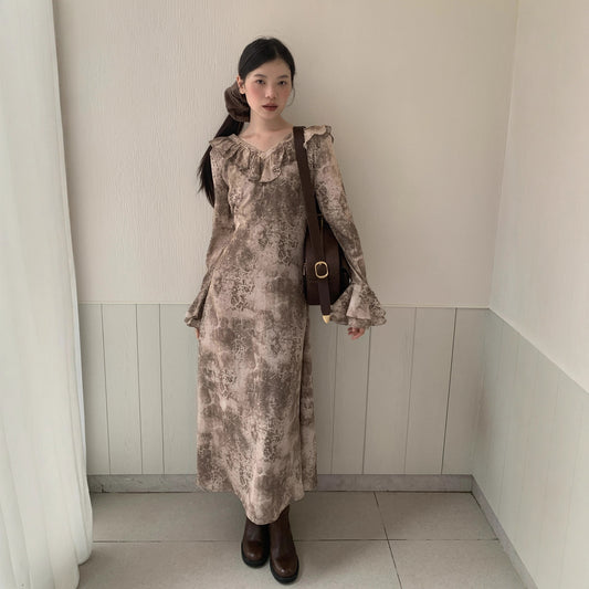 【ワンピース】春 秋 夏 フレアスリーブ フリル フレンチ風 長袖 ワンピース 【SHシリーズ】