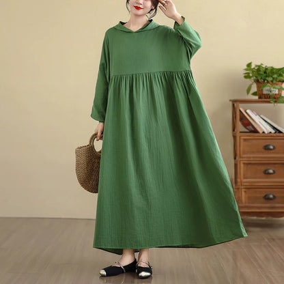 【60%OFF⭐️早い者勝ち】【ワンピース】フーディーワンピース 長袖 無地 ナチュラルフェミニン レトロ感【JZシリーズ】