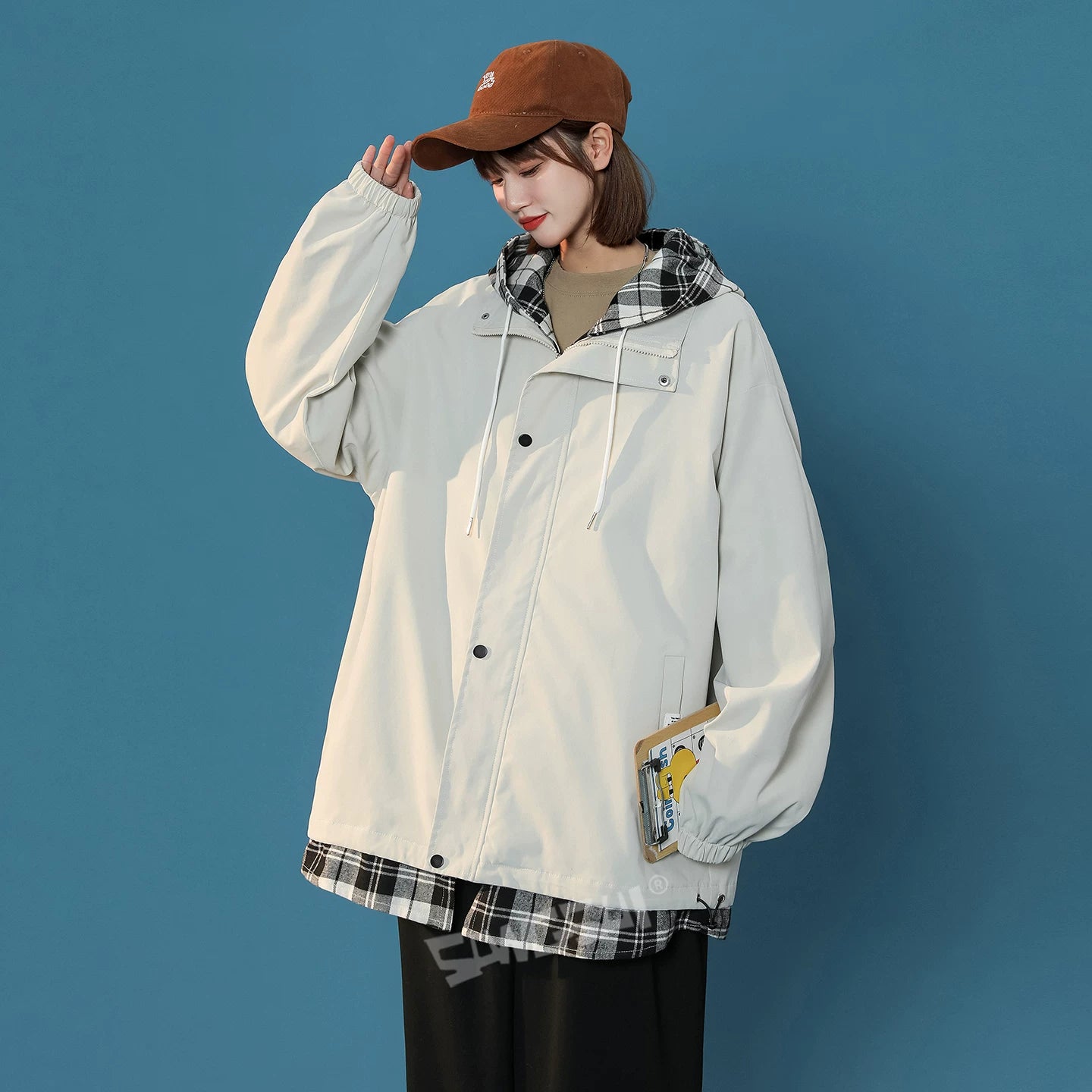 【アウター】レイヤード風 ゆったり 配色 ジップアップ スポーツ ジャケット レディース【FCシリーズ】