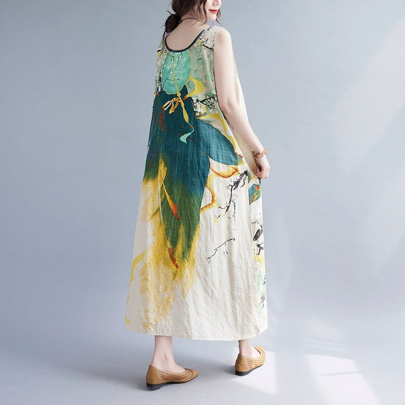 【ワンピース】夏 大きいサイズ ゆったり コットンリネン ノースリーブ タンクワンピース 上品 デイリー カジュアル【SHシリーズ】